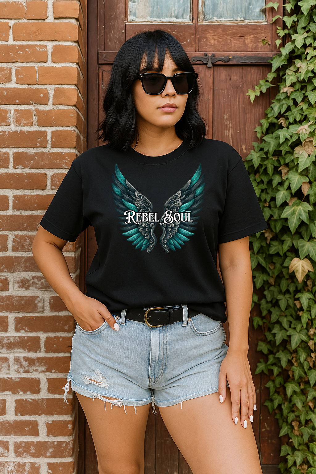 DTF Transfer Rebel Soul – Grunge Angel Wings with Attitude Design