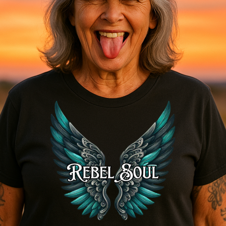 DTF Transfer Rebel Soul – Grunge Angel Wings with Attitude Design