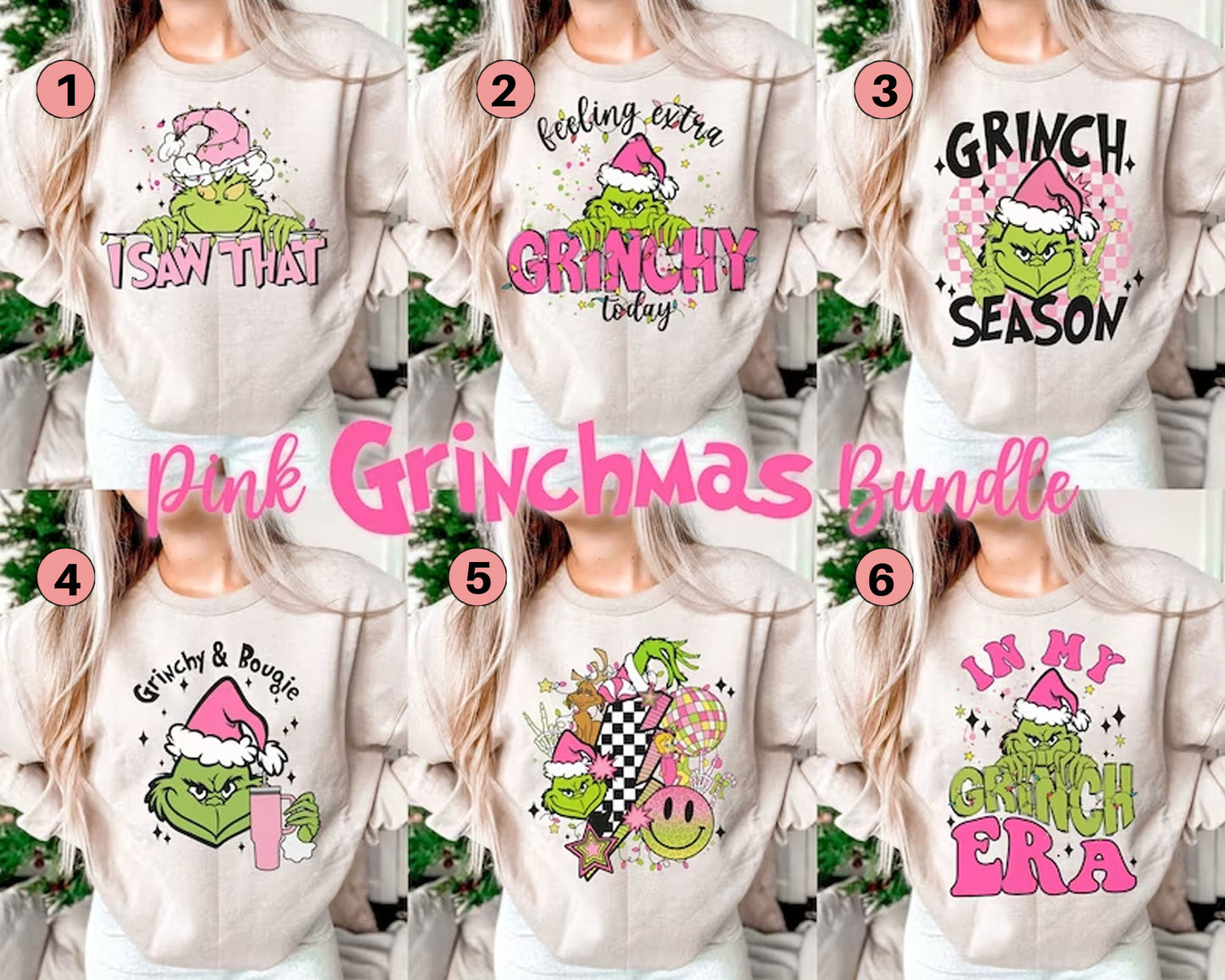DTF Transfer Christmas Pink Grinch Bundle