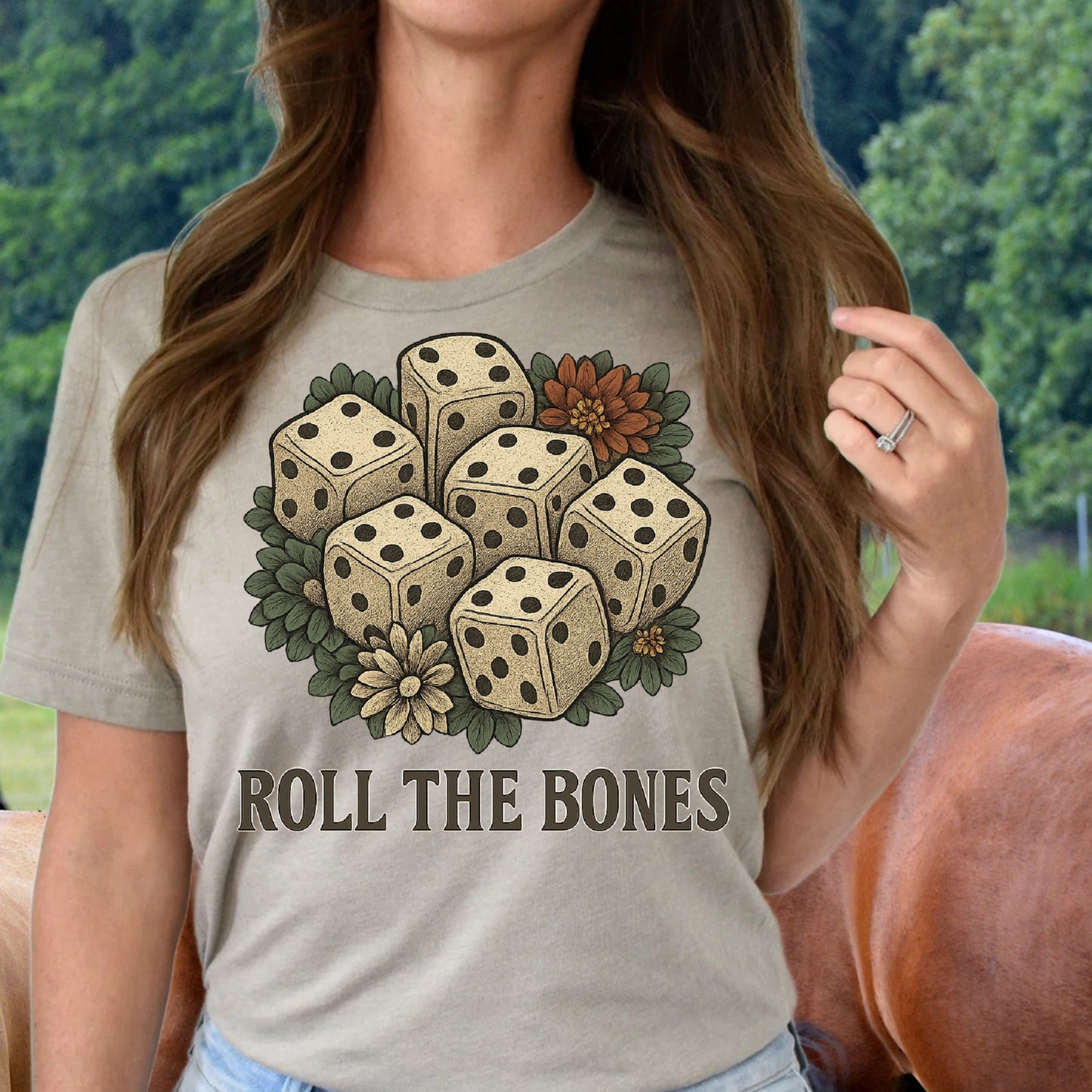 DTF Transfer Roll The Bones – Western Dice Vintage Floral Design