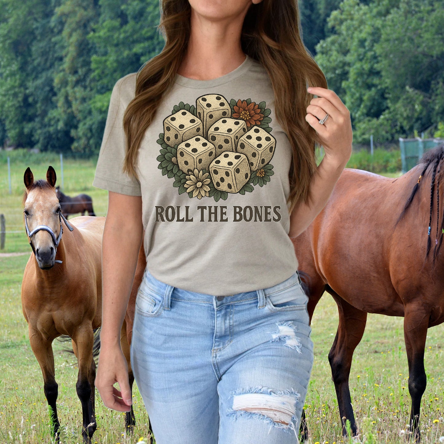 DTF Transfer Roll The Bones – Western Dice Vintage Floral Design