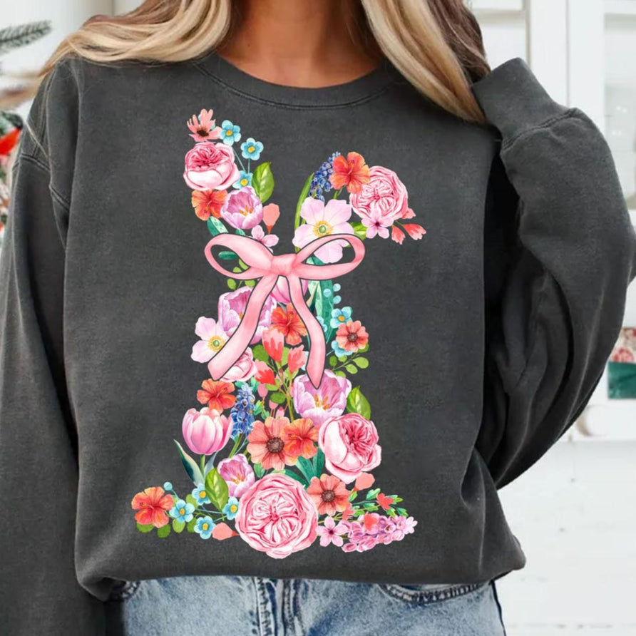 DTF Transfer Floral Bunny Ribbon Cross Print