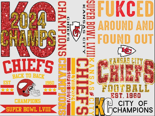 SB CHAMPS KC 22" WIDE DTF Transfers 7 MINI PREMADE GANG SHEET