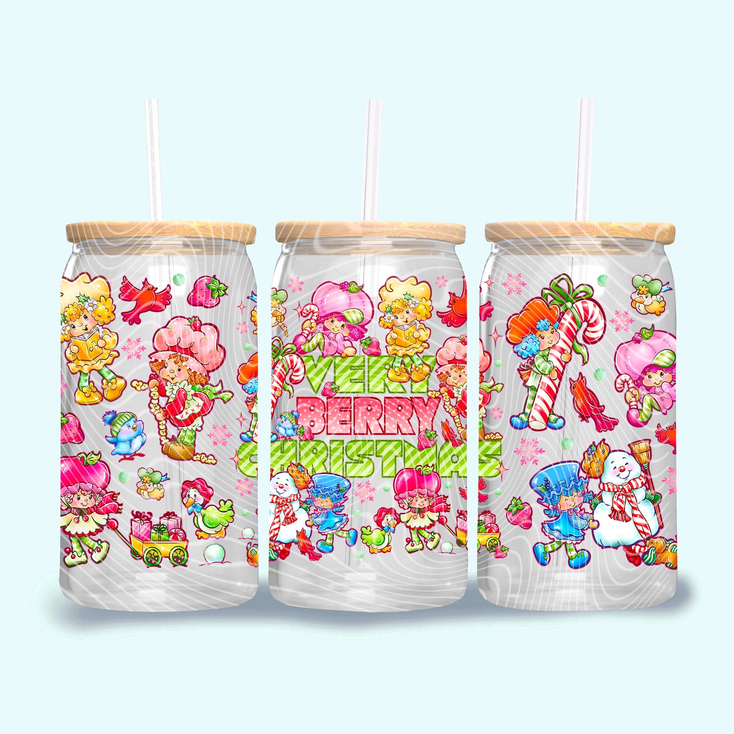 UV DTF Cup Wrap – Very Berry Christmas | Strawberry Holiday Glass Cup Decal