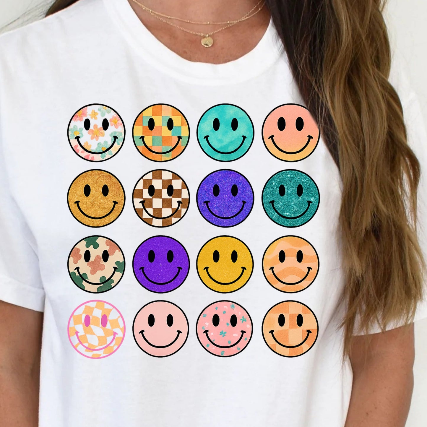 DTF Transfer Smiley Grid – Retro Textures & Patterns