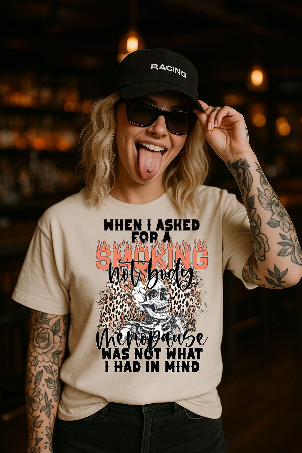 DTF Transfer Smoking Hot Body – Funny Menopause Skeleton Leopard Print Design