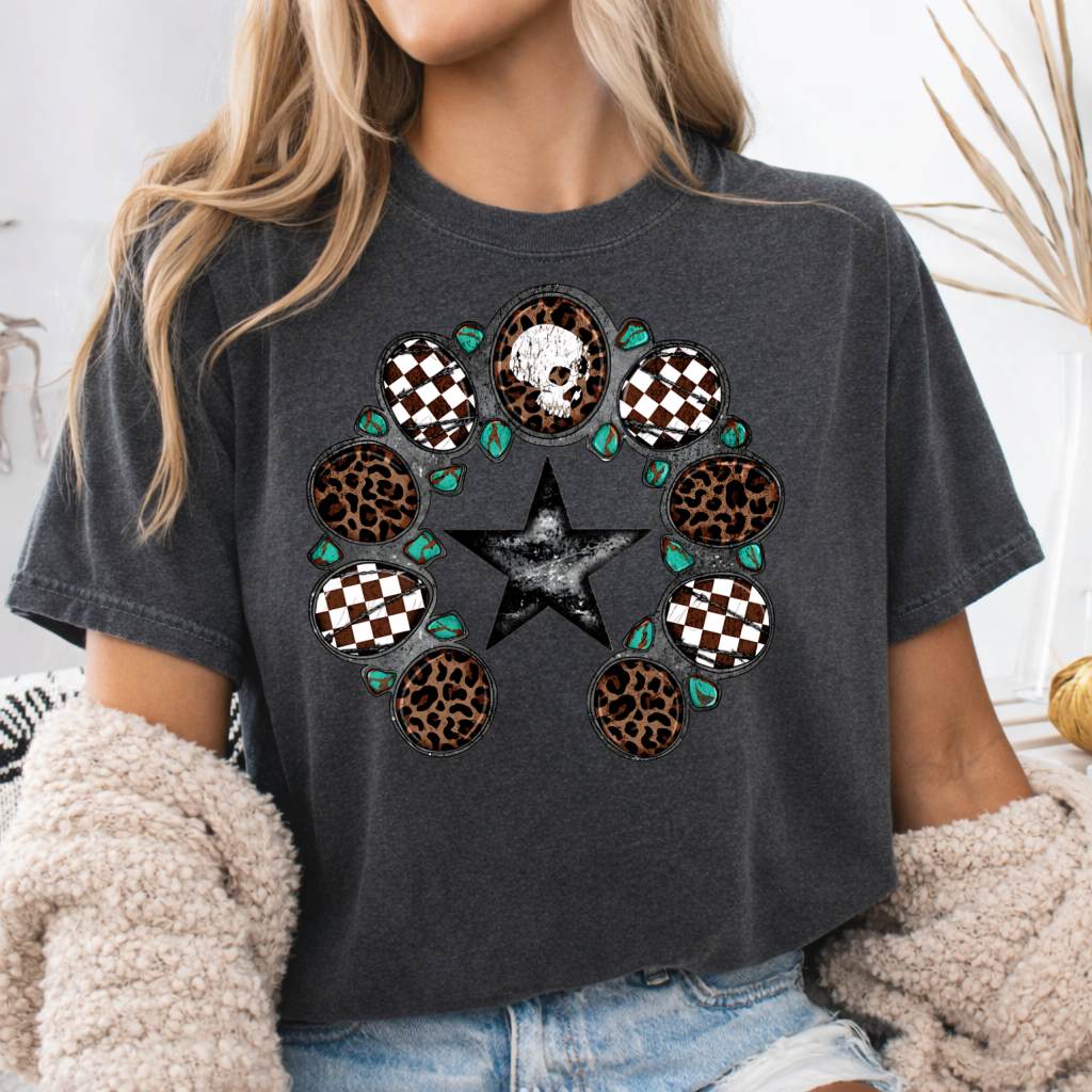 DTF Transfer Western – Rustic Leopard & Turquoise Star
