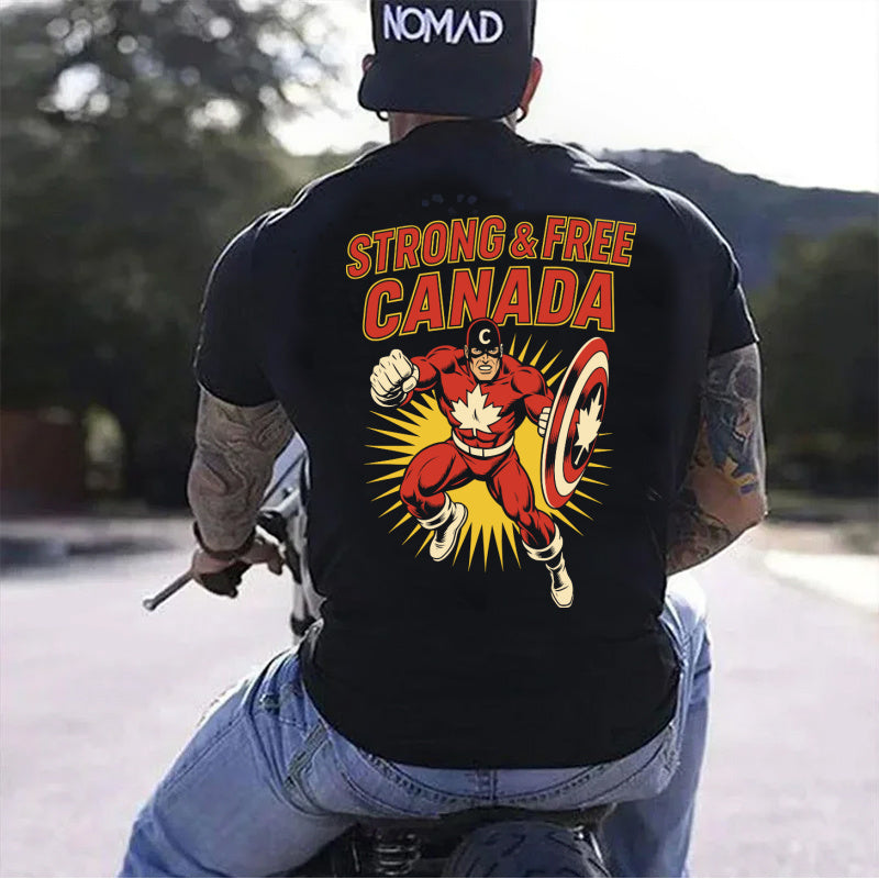 DTF Transfer Strong & Free Canada Superhero – Bold Maple Leaf Shield Design