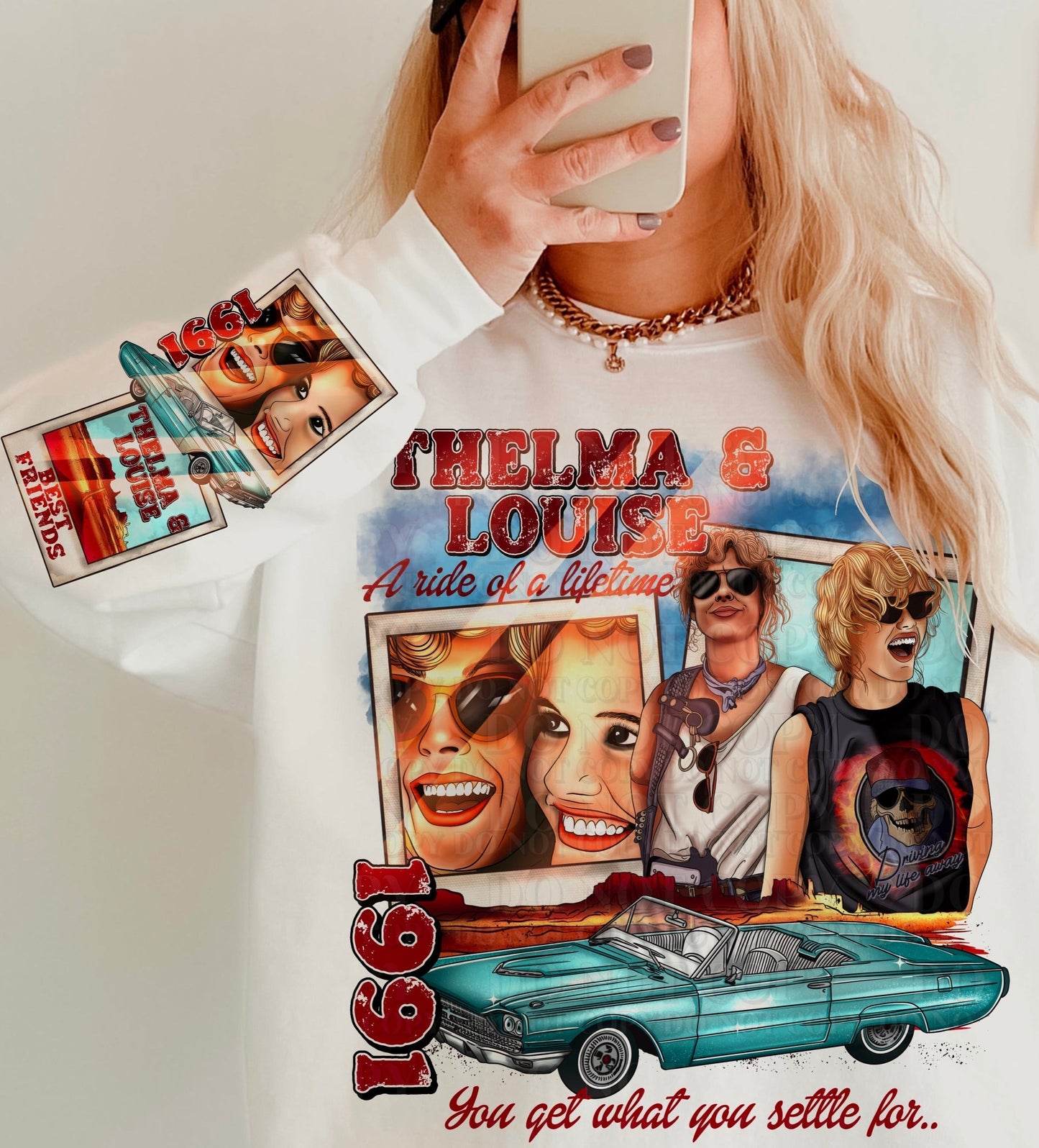 1991 Thelma Louise Vintage Tee with Sleeve Print - T Shirt Sweatshirt
