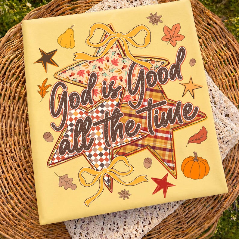 God Is Good All The Time – Coquette Bow Fall Christian – Retro Plaid Star Faith Shirt garment preview