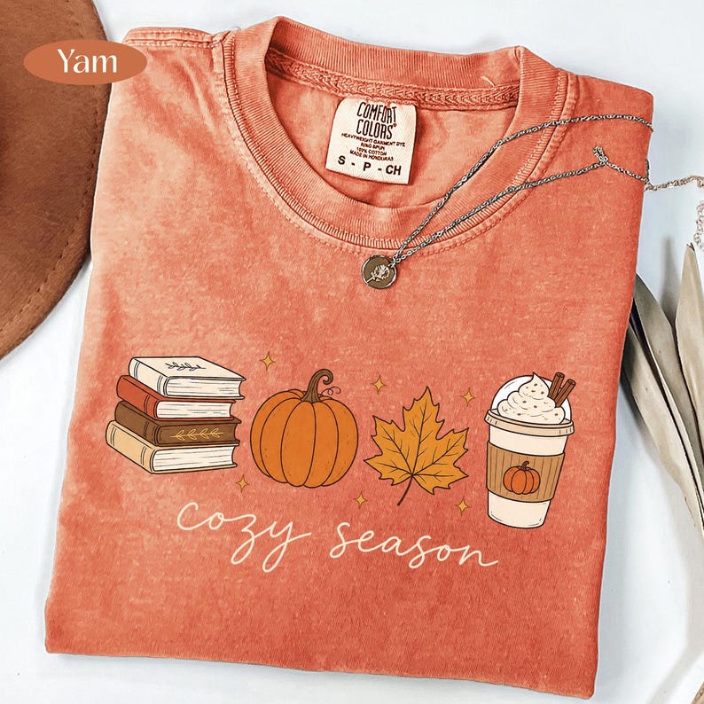 Cozy Season – Fall Book Lover – Pumpkin Spice Latte Design garment preview