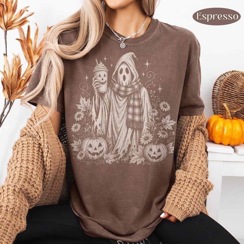 Cozy Ghost – Vintage Halloween – Ghost Coffee Fall Design garment preview