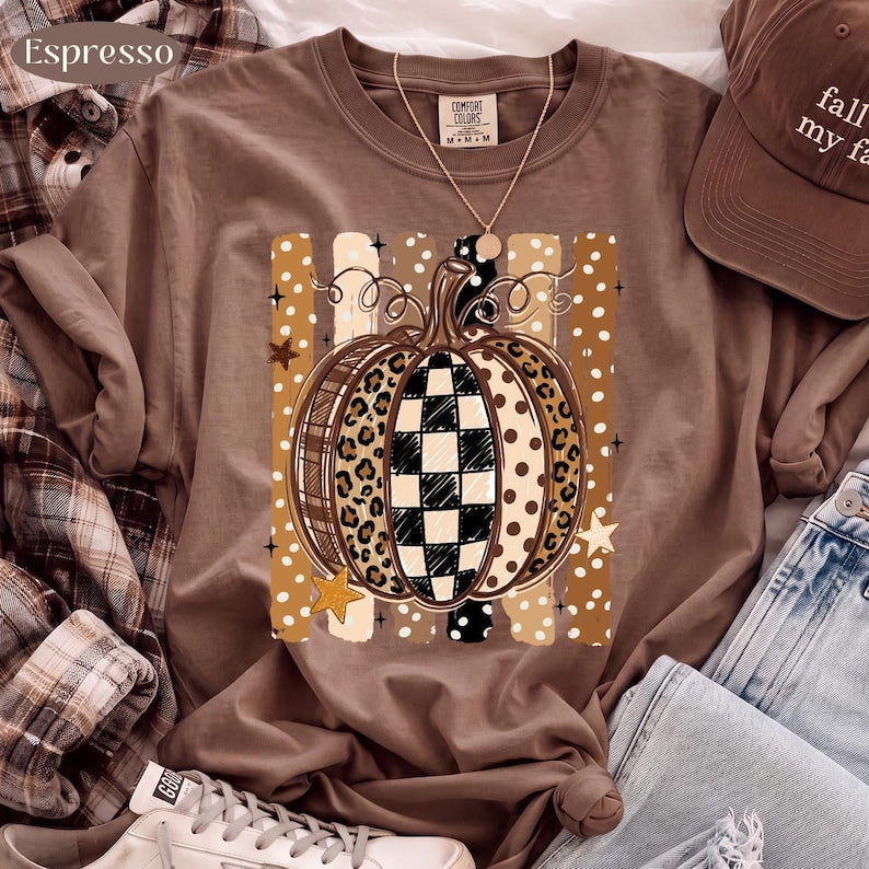 Fall Pumpkin – Leopard Checkered Pumpkin – Patterned Pumpkin Design garment preview