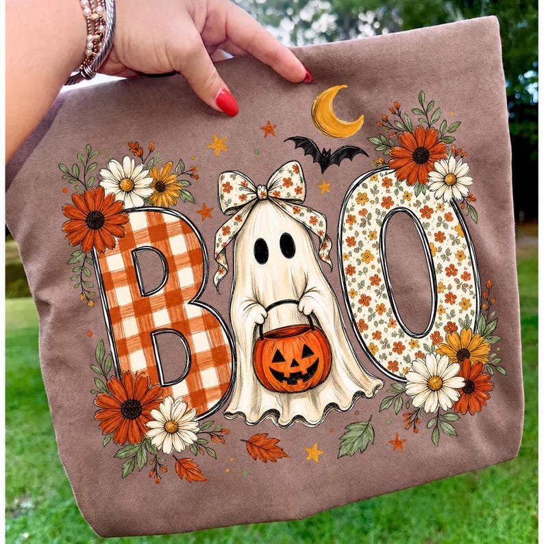 Boo – Floral Ghost Halloween – Coquette Bow Ghost Design garment preview