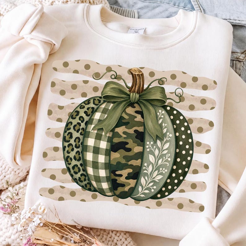Camo Pumpkin – Patterned Pumpkin – Green Leopard Plaid Pumpkin Design garment preview