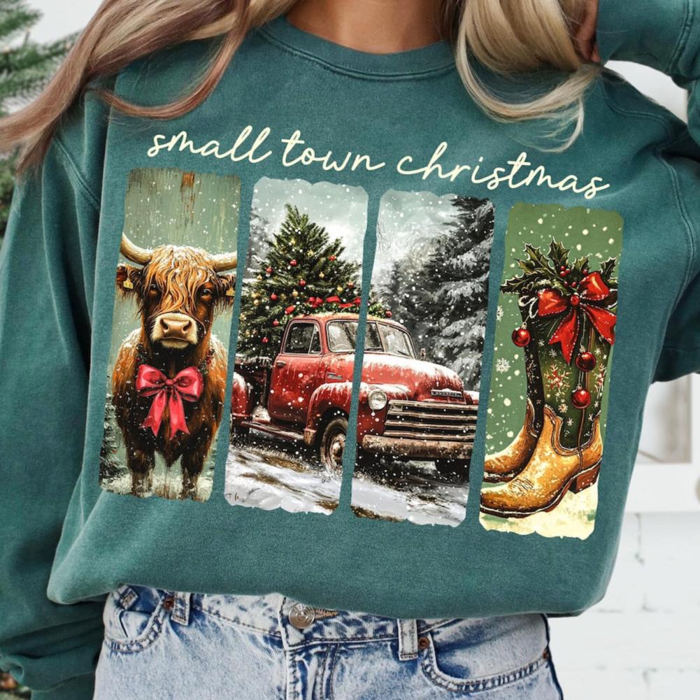 Sweatshirt Crew Hoodie T-Shirt Christmas Vintage Christmas Small Town Christmas