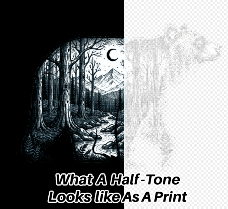 DTF Halftone Bear Forest Design .