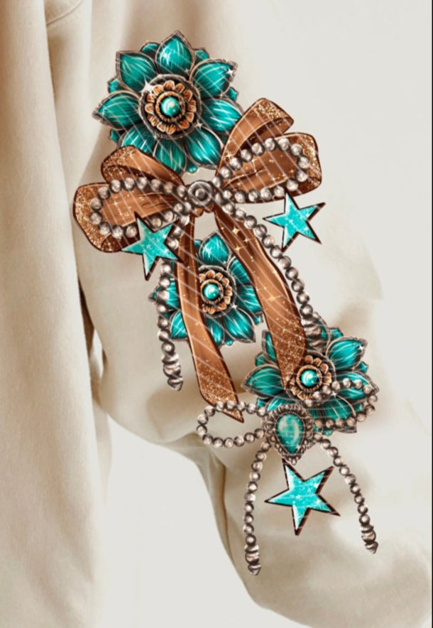 DTF Transfer BOHO - Turquoise Concho Heart Sleeves Offered
