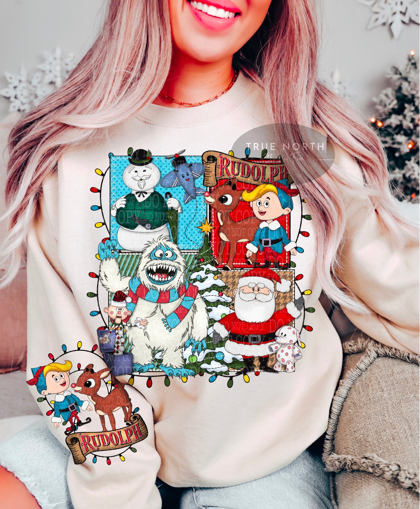 DTF Transfer Christmas Jumbo Print Rudolph Vintage Sleeves Offered