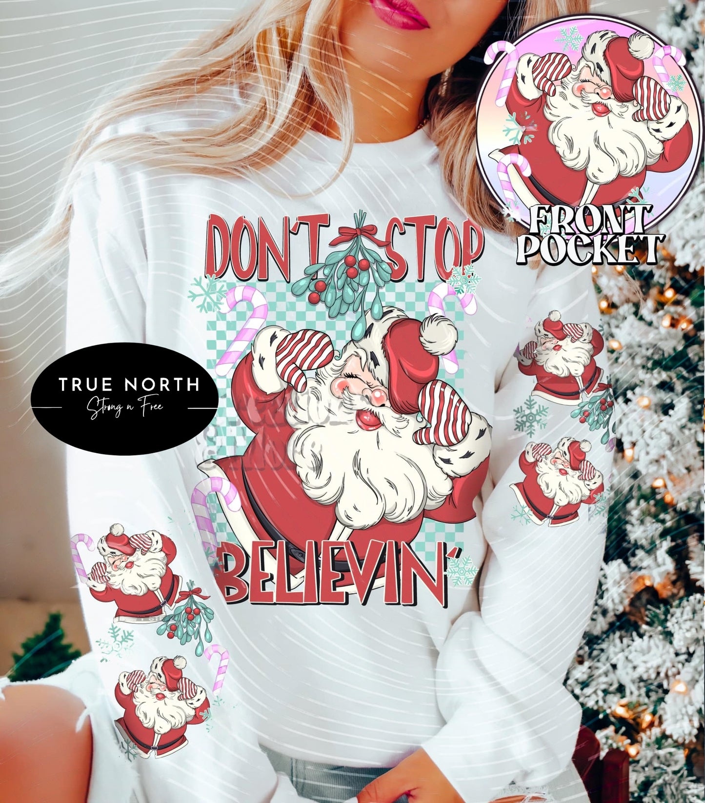 DTF Transfer Christmas Santa Don't Stop Sleeves Jumbo