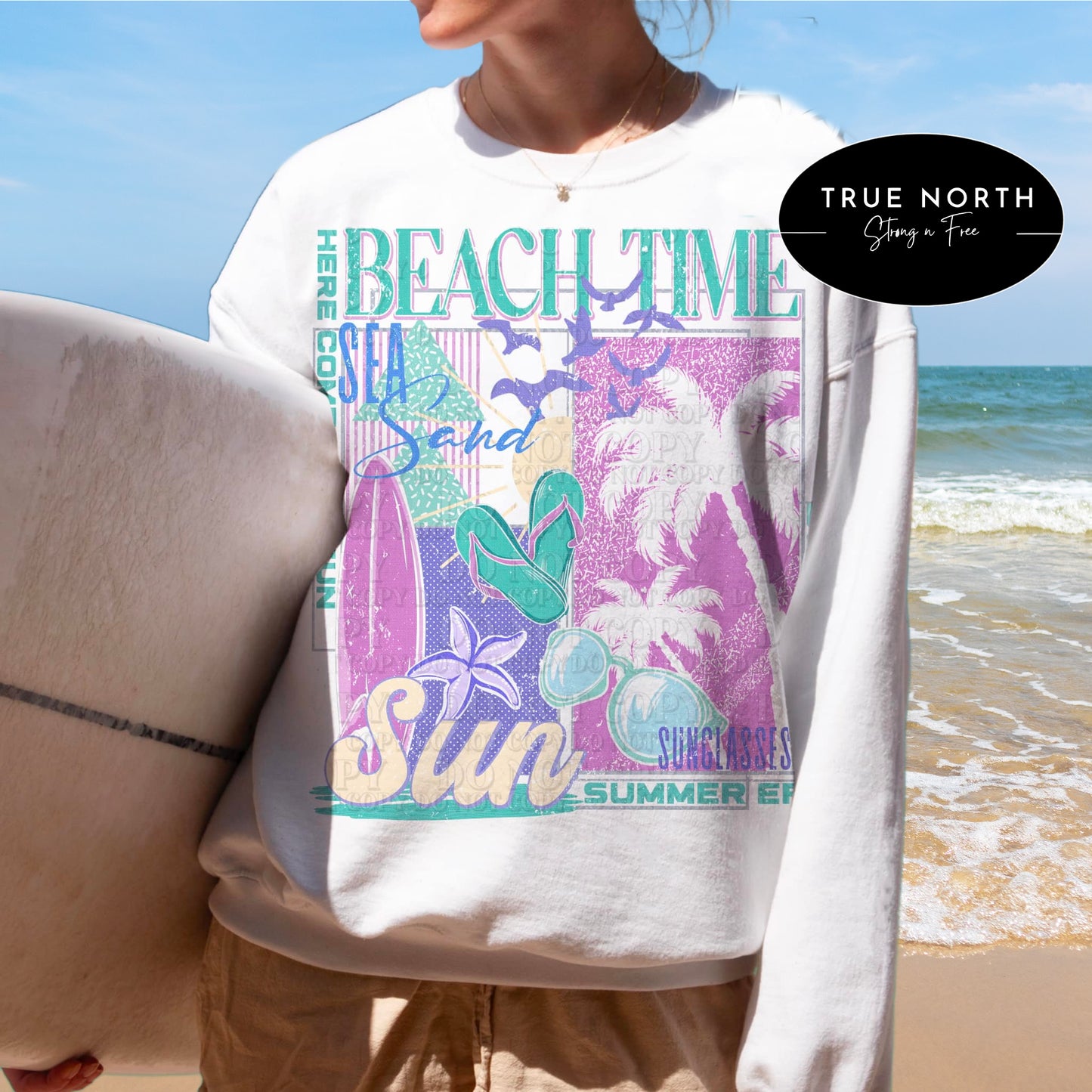 DTF Transfer Beach Time Sleeve offered 80's Style