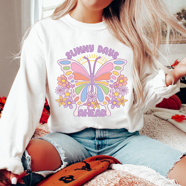 DTF Transfer Retro Happy Flowers Butterfly Sunny Days ahead
