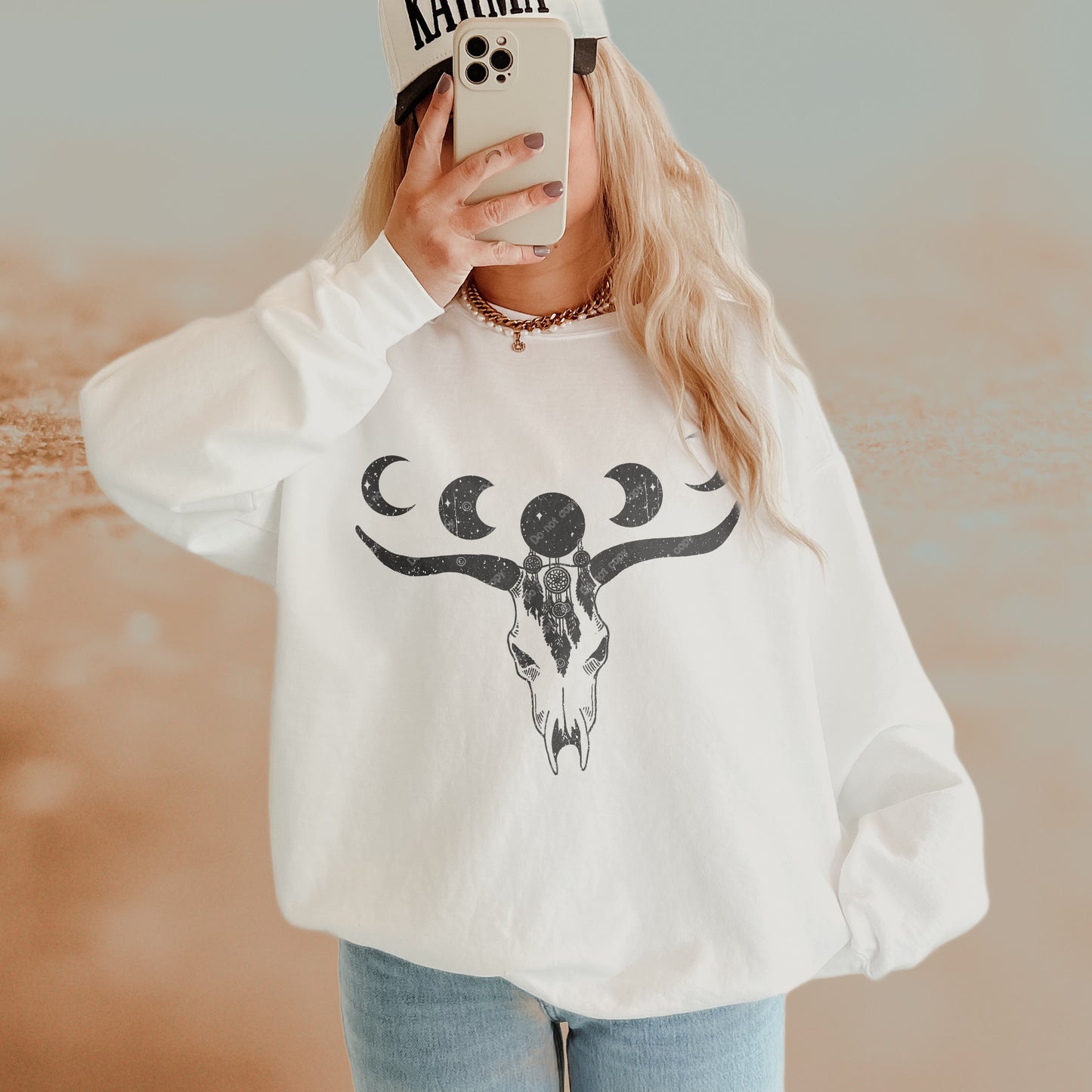 DTF Transfer Country Cow Moon Cycle Boho Vintage