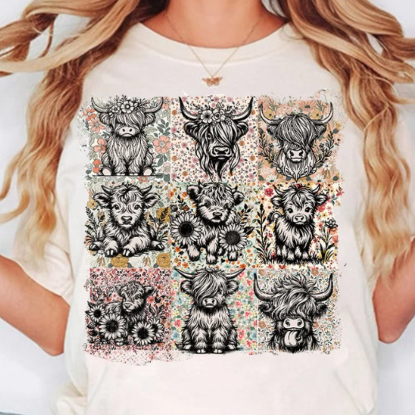 T-Shirt or Sweatshirt Country Vintage Style Cows Highland