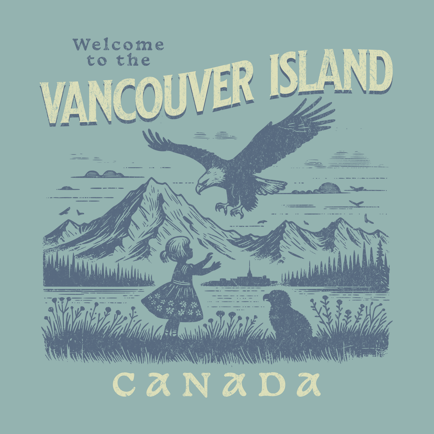 DTF Transfer Vancouver Island Welcome Scenic Eagle Design Customizable