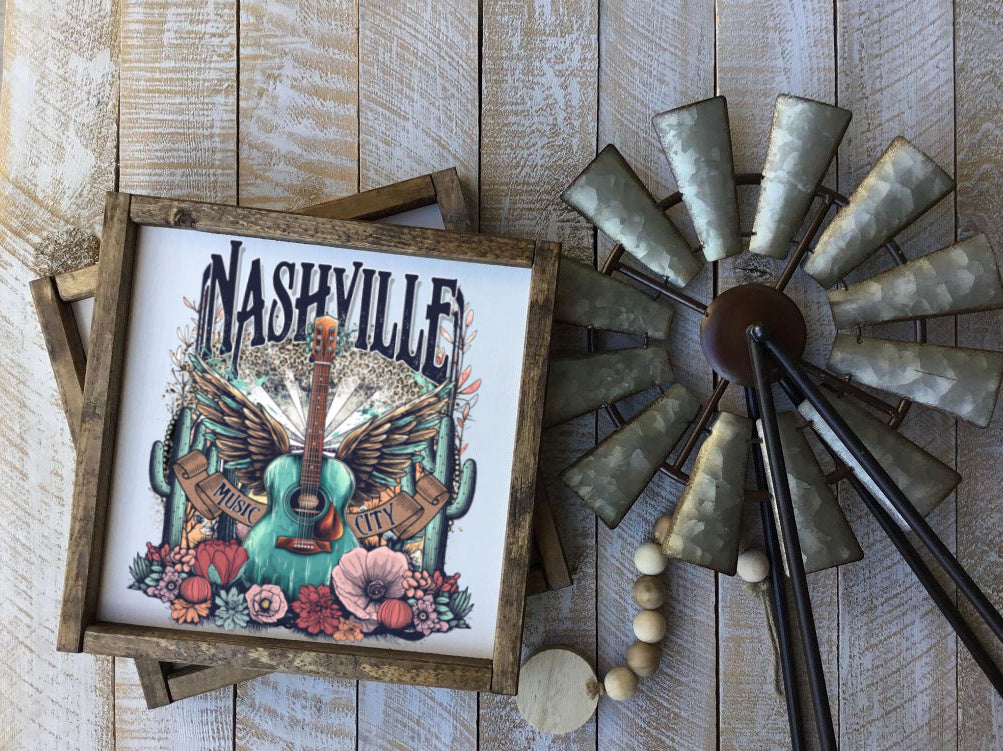 13" Framed Wooden Sign - Nashville