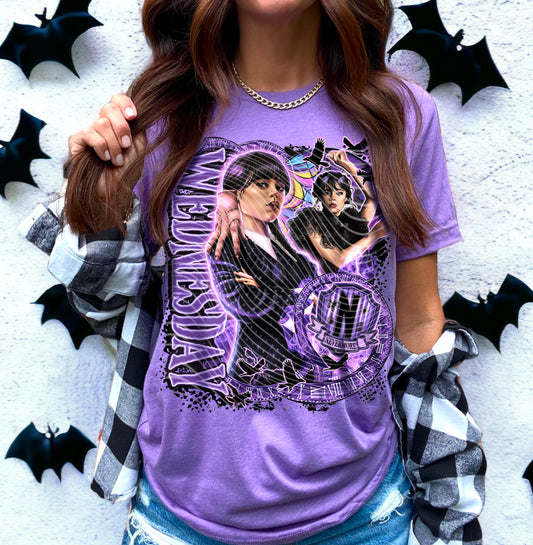 DTF Transfer Wednesday Adddams Retro Neon Purple T-Shirt