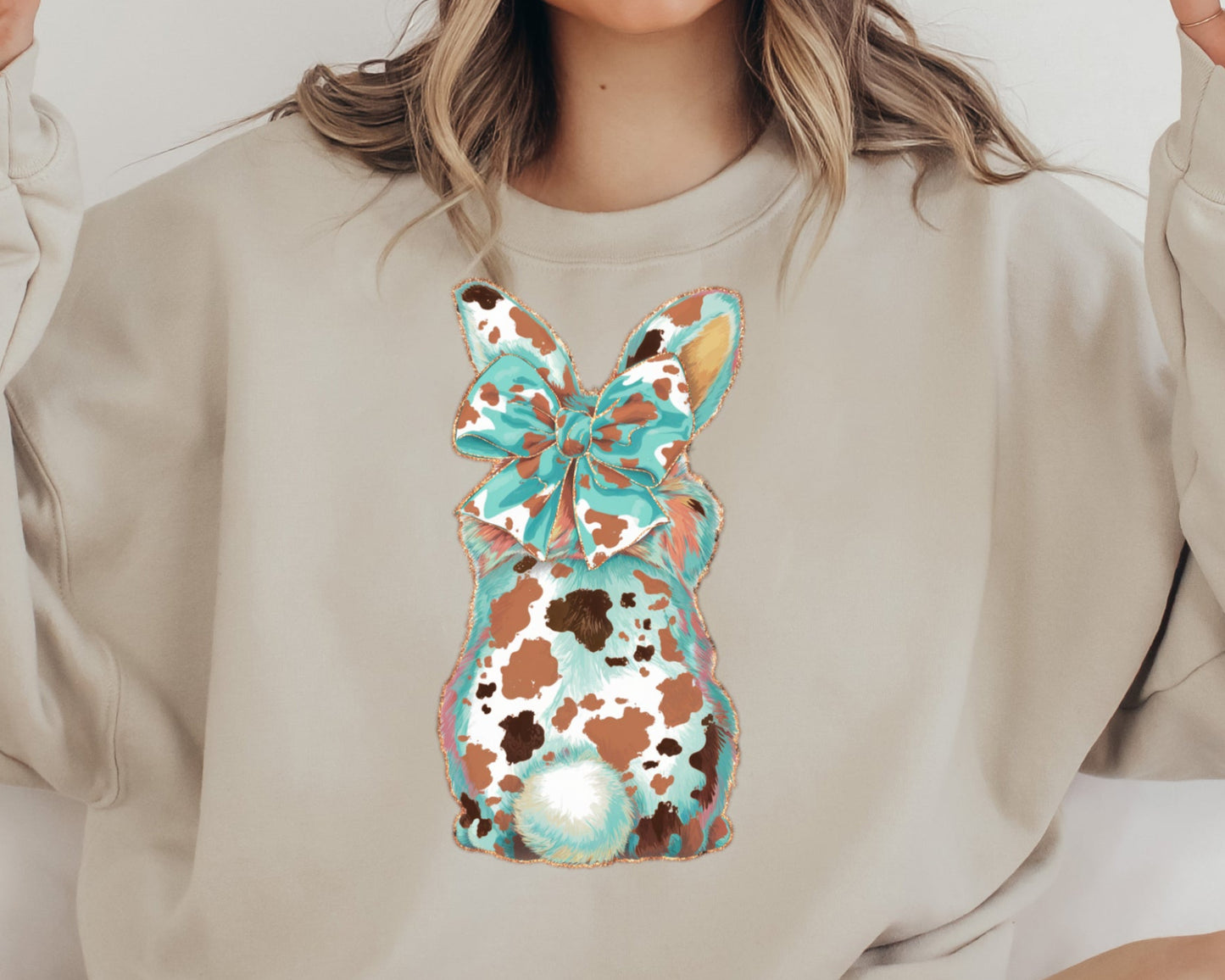 DTF Transfer Western Cow Print Bunny with Bow ๐๐ฐ
