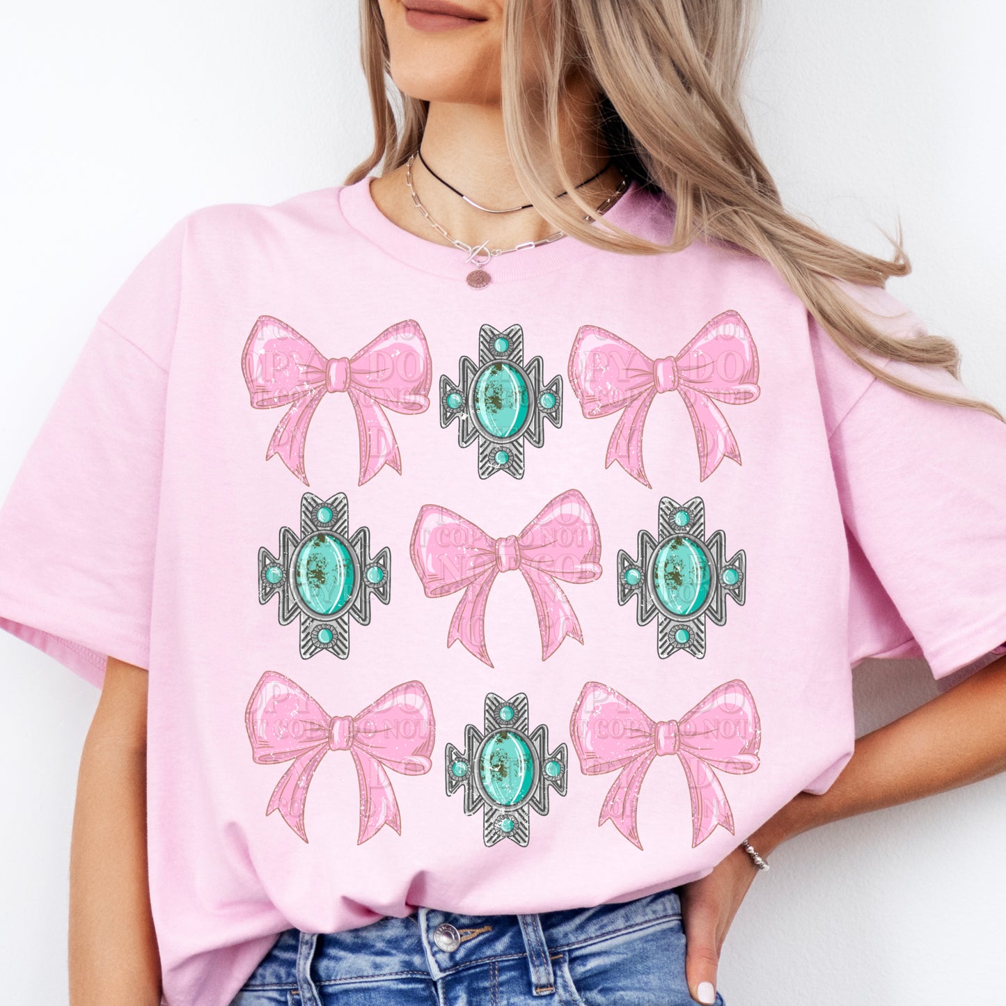 DTF Transfer Western Roystone turquoise Pink Pows