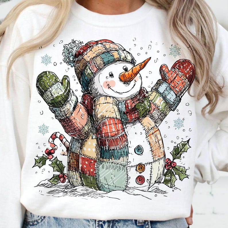 DTF Transfer Festive Holiday Snowman • Cozy Christmas Patchwork