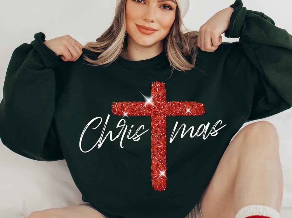 DTF Transfer Christmas Cross Faith Christian Flax Style