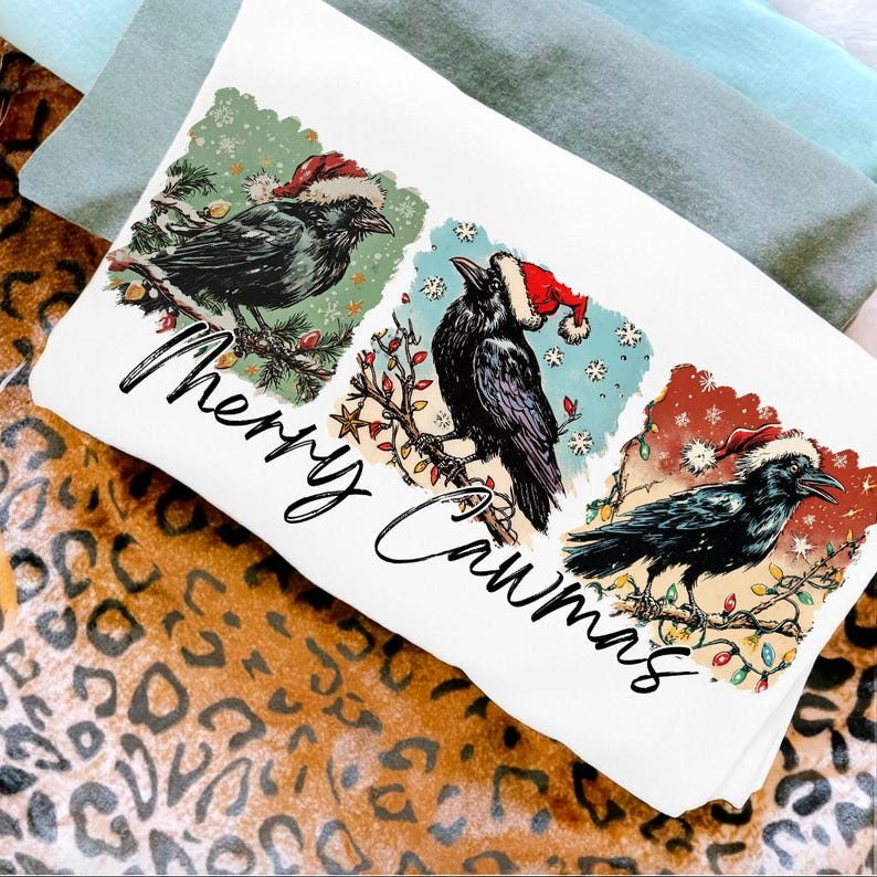 DTF Transfer Merry Cawmas Crow Christmas Retro Style