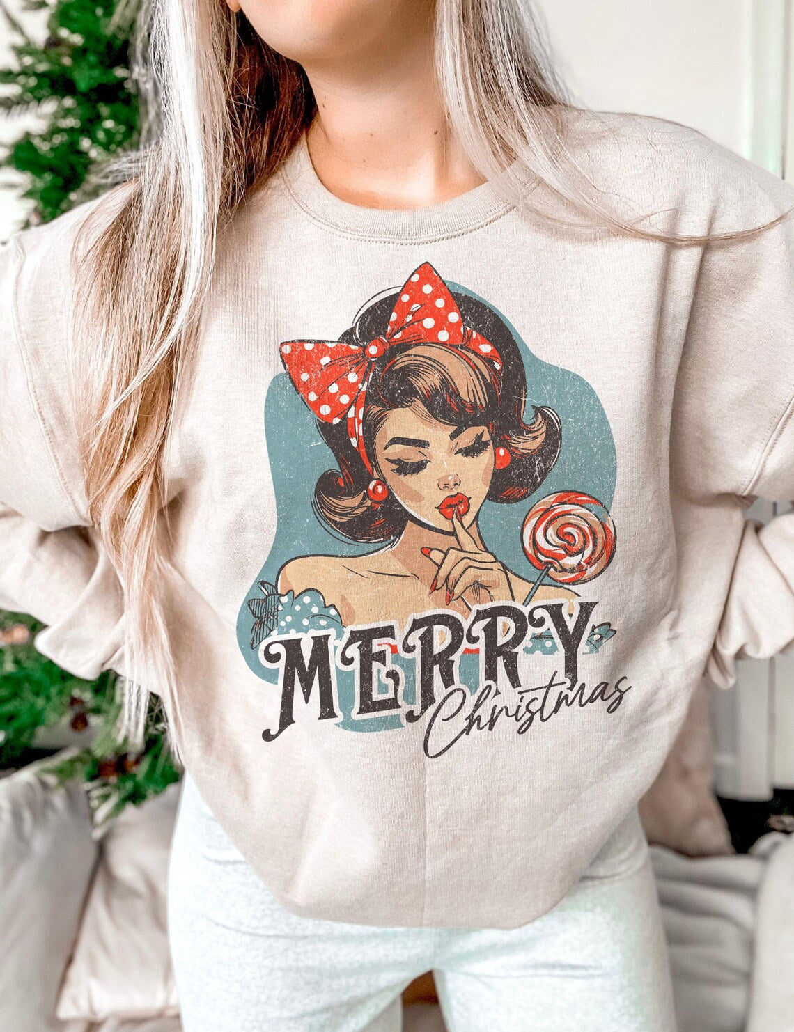 Sweatshirt Crew Hoodie T-Shirt Christmas Vintage 1960's Style