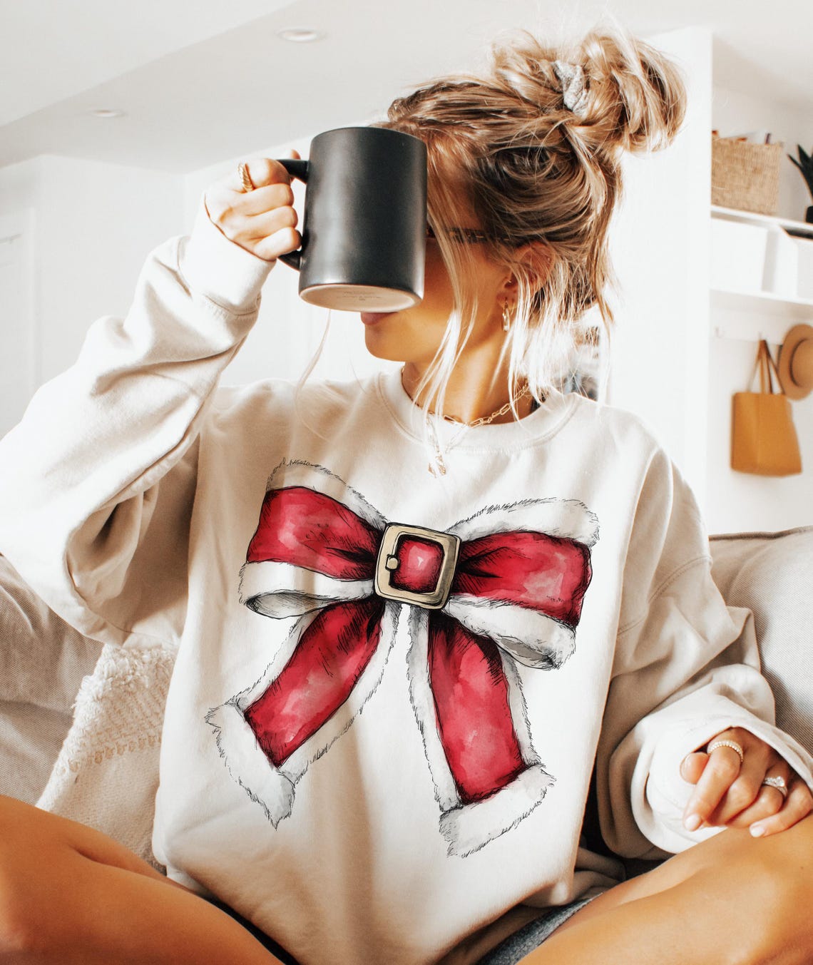 Sweatshirt Hoodie Or T-Shirt Christmas Santa Christmas Bow
