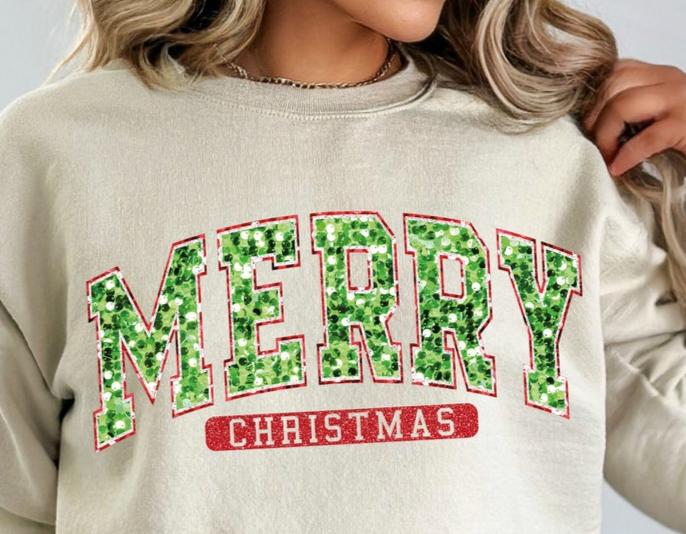 DTF Transfer Christmas Merry Christmas Flax Sparkles