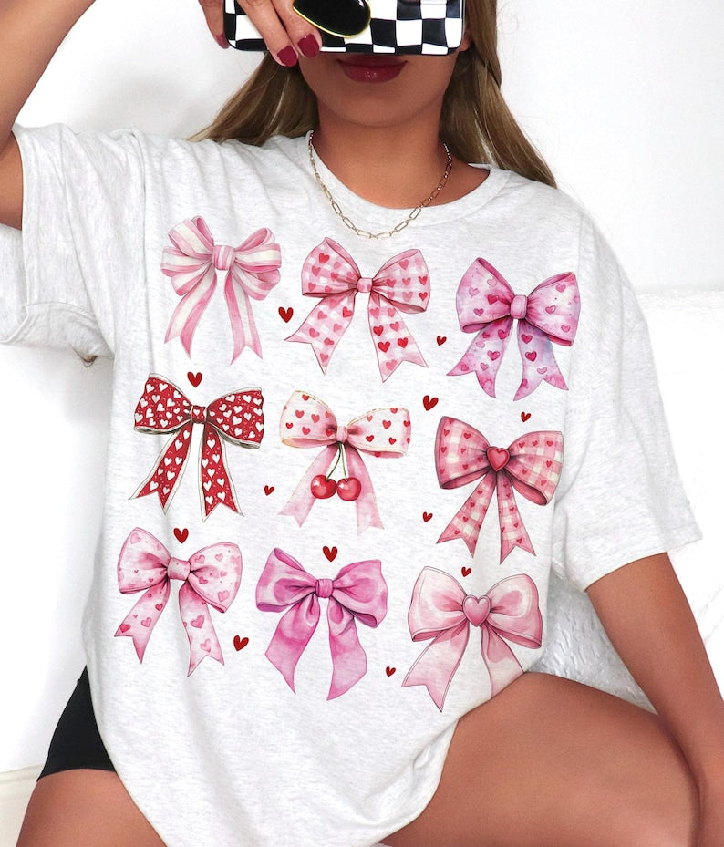 DTF Transfer Valentines Nine Pink Bows With Hearts