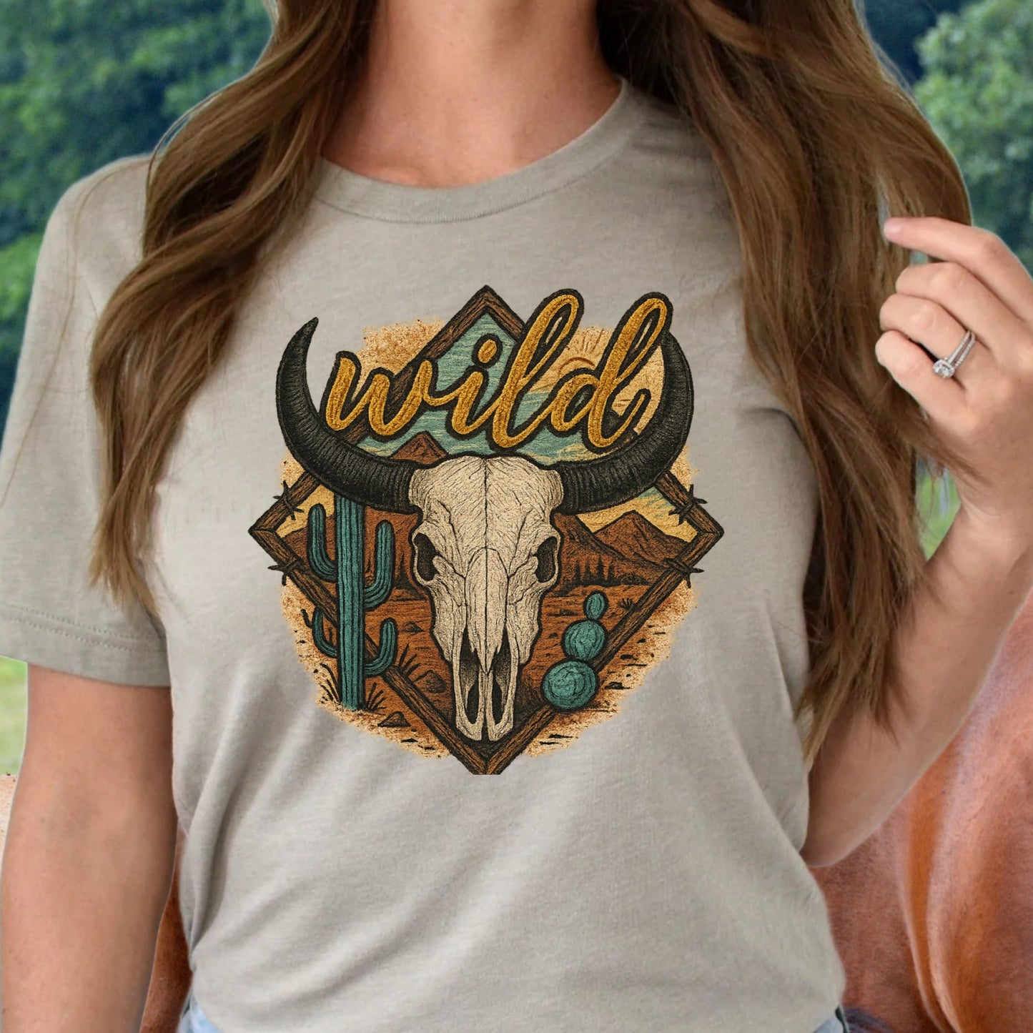 DTF Transfer Wild Desert Cowgirl Western Skull Tee