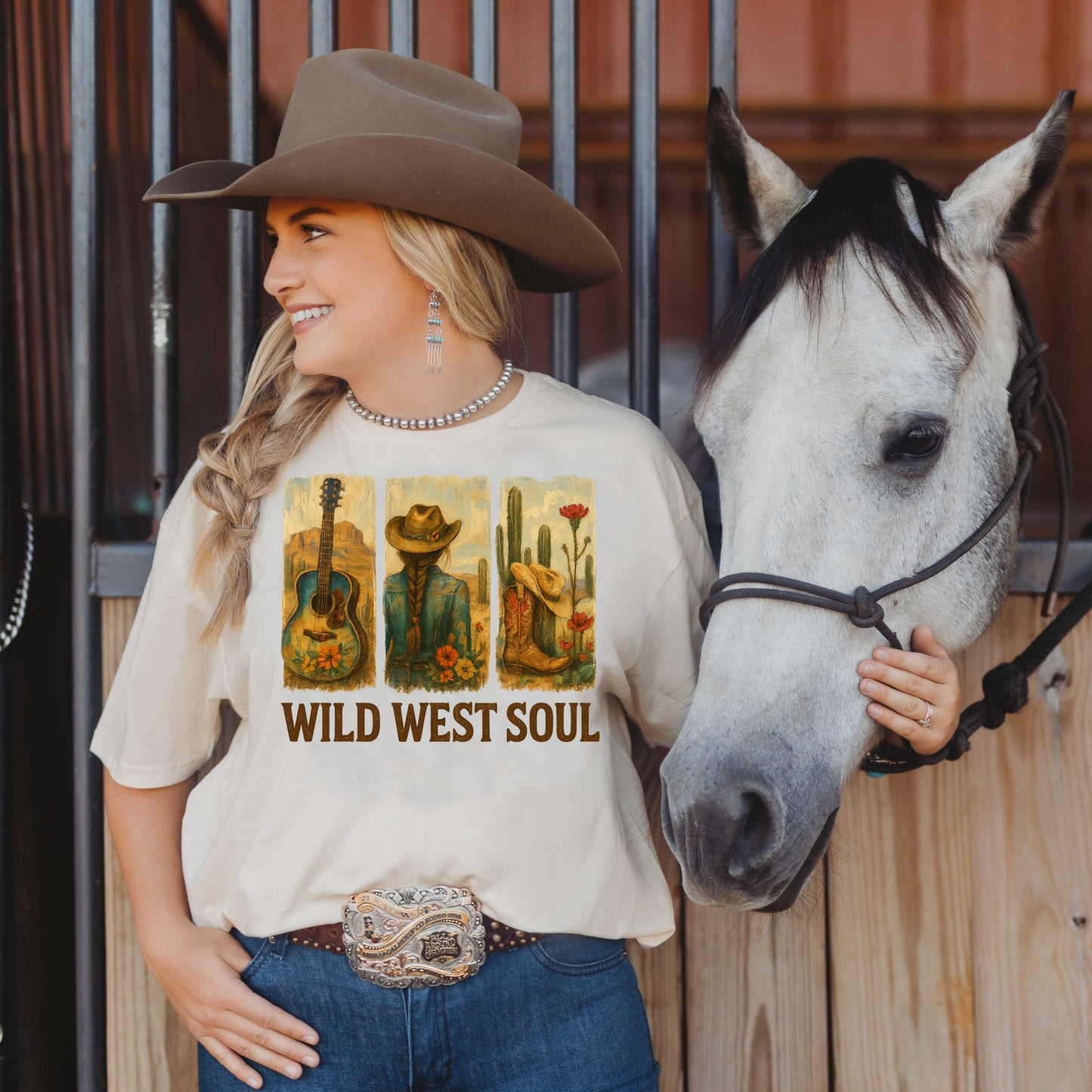DTF Transfer Wild West Soul – Vintage Western Desert Scene with Guitar & Cowgirl