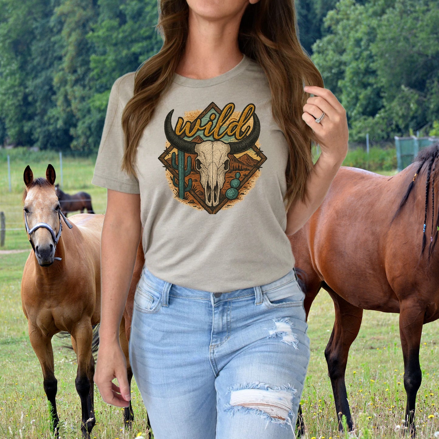 DTF Transfer Wild Desert Cowgirl Western Skull Tee