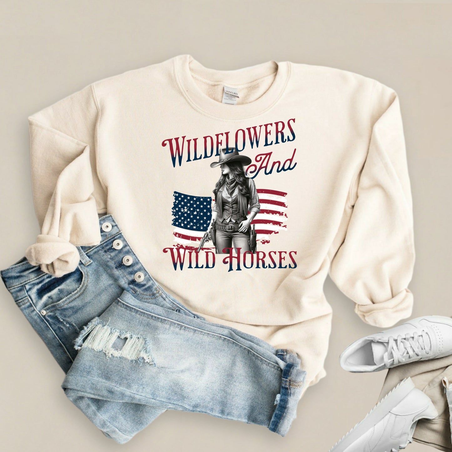 Wildflower and Wild Horses T-Shirt Sweatshirt - Western Style with Stunning Design