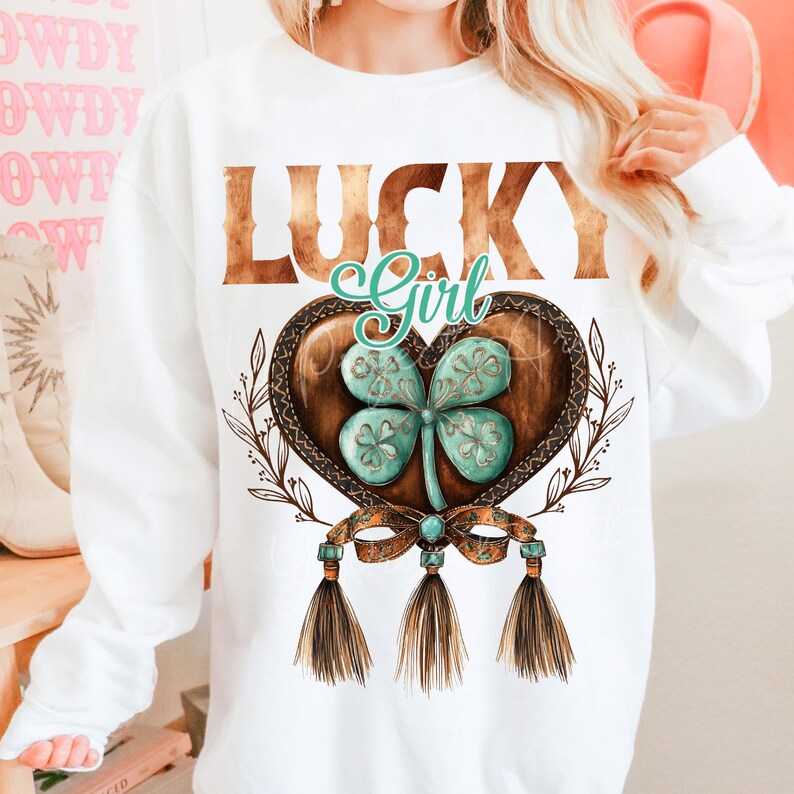 DTF Transfer Lucky Girl Western Turquoise & Leather Design