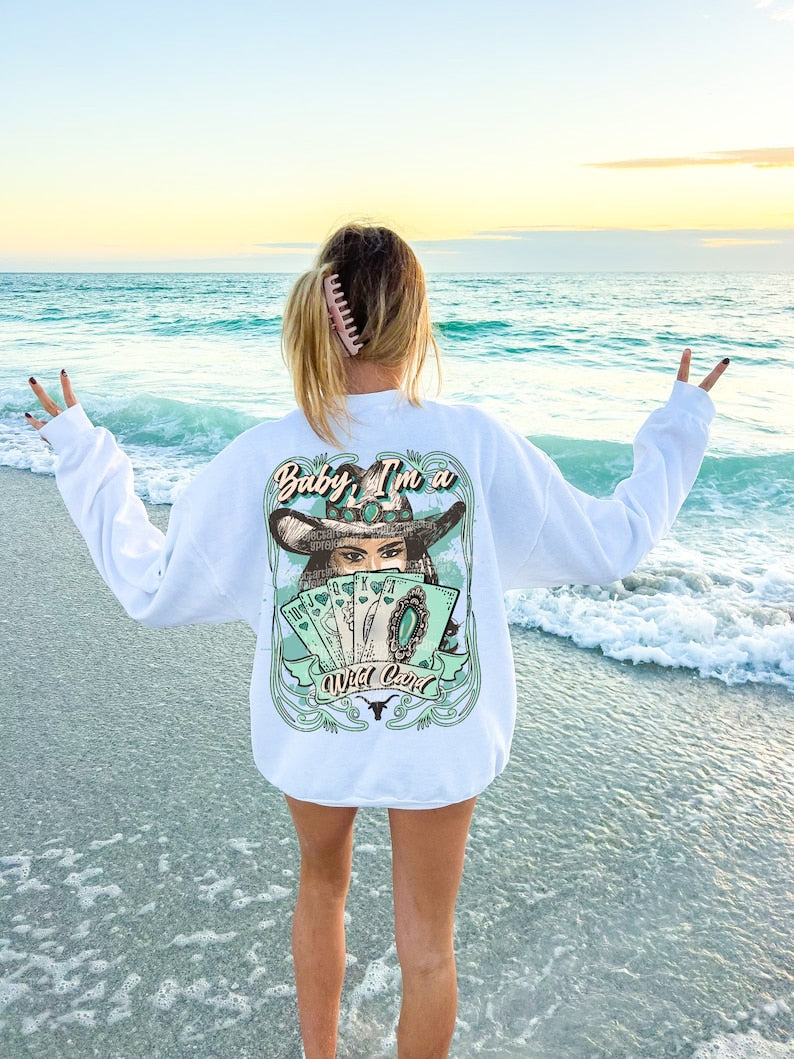 DTF Transfer Baby I’m a Wild Card Cowgirl Poker & Turquoise Design