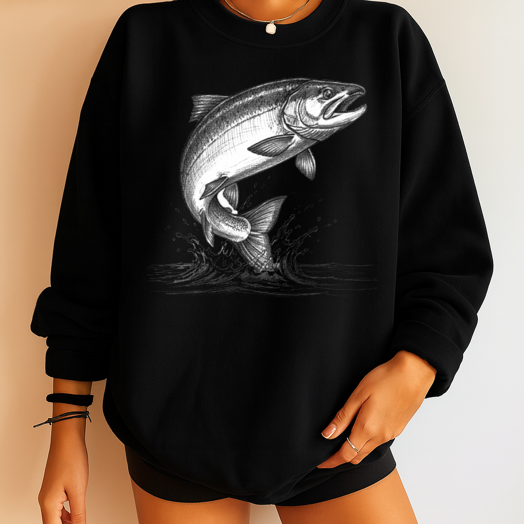 DTF Transfer Halftone Jumping Fish Grey Tone Fishing Wildlife