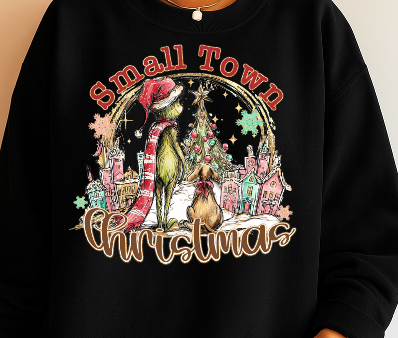 DTF Transfer Small Town Christmas Green Guy Holiday