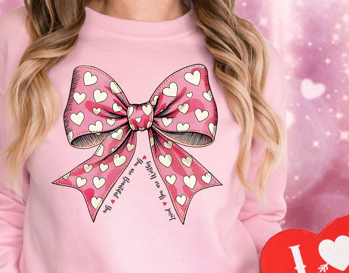 Sweatshirt T-Shirt Crewneck Valentines - Heart Bow with Love