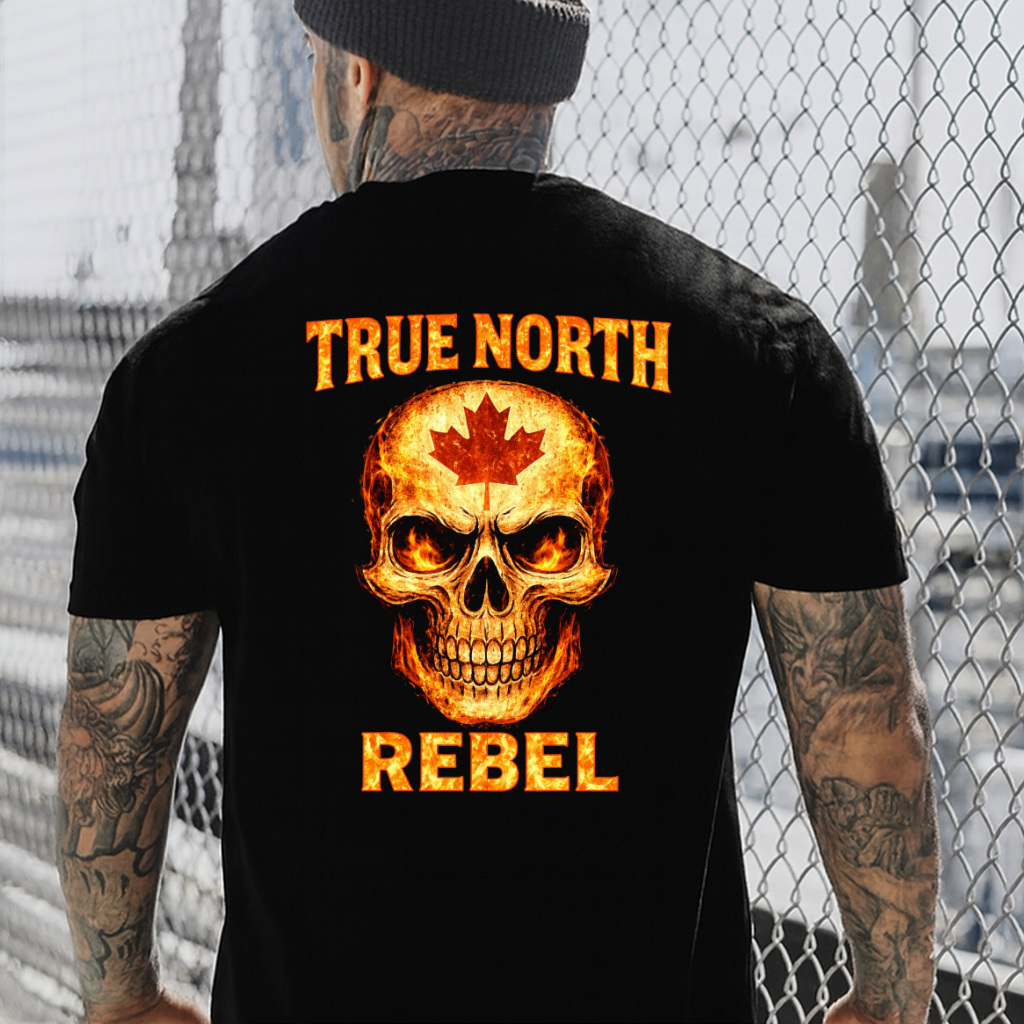 DTF Transfer True North Rebel Flaming Skull Canada Maple